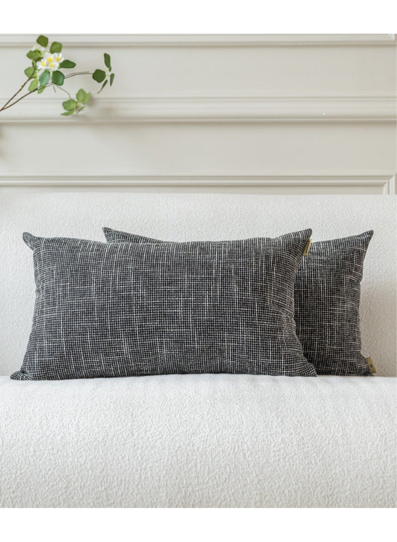 لحظة مع تقاطع للأريكة/السرير وغرفة المعيشة وديكور المنزلمجموعة من 2 غطاء وسادة زخرفي من الكتان باللون الرمادي الداكن مقاس 30 × 50 سم، أغطية وسادة بنمط المزرعة - Image 1